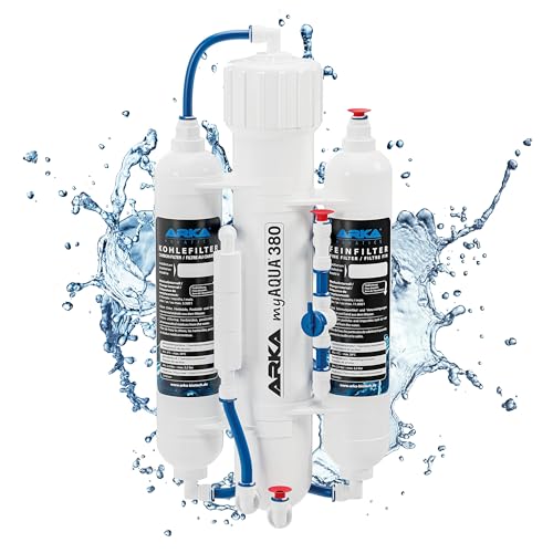 ARKA myAQUA 380 Umkehrosmoseanlage 380 L/Tag - Wasserfilter & Enthärtungsanlage für Aquarien & Haushalt, entfernt bis zu 99% Aller Schadstoffe, Salze & Bakterien