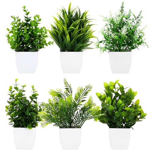 Royouzi 6 Stück Künstliche Pflanzen, Kleine Kunstpflanzen im Topf, Künstliche Pflanzen Plastik für Schlafzimmer Badezimmer Küchen Zuhause Innen Deko mit Topf Kunststoff Gefälschte Pflanzen