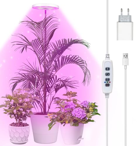 Qoolife Pflanzenlampe led Vollspektrum für Zimmerpflanzen, 155 CM Höhenverstellbare Pflanzenlicht mit 72 LEDs, 3 Dimmbaren Helligkeitsstufen, Zeitschaltuhr 3/9/12 Stunden für Indoor Pflanzen (weiß)