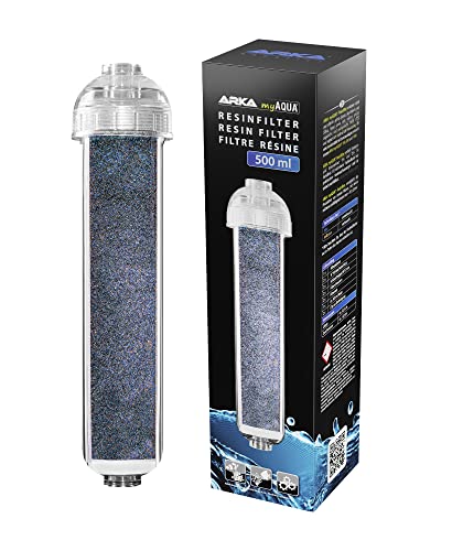 ARKA myAQUA Resinfilter, 500ml - Hochleistungs-Reinstwasserfilter mit Mischbettharz, eliminiert Silikat, Nitrat & TDS, nachfüllbar, mit visuellem Farbumschlag.