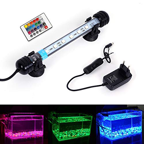 MLJ RGB Aquarium Beleuchtung, LED Aquarium Leuchte 18 cm Wasserdicht Aquarium Lampe Stecker EU Unterwasser LED-Lichtbalken für Fisch Tank mit Fernbedienung (RGB)