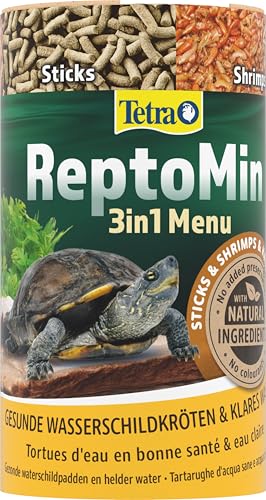 Tetra ReptoMin Menu Schildkröten-Futter - abwechslungsreiches 3in1 Futter mit Sticks, Krill & Shrimps für Wasserschildkröten, 250 ml Dose