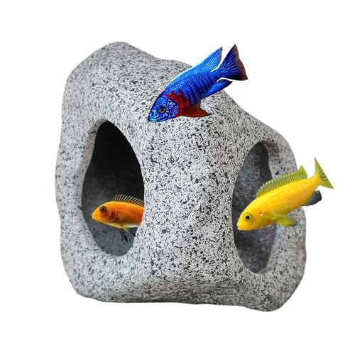 SpringSmart Aquarium-Versteck Felsenhöhle für Wasserhaustiere zum Zuchten, Spielen und Ausruhen, sichere und ungiftige Keramik-Aquarium-Ornamente, Dekostein für Betta