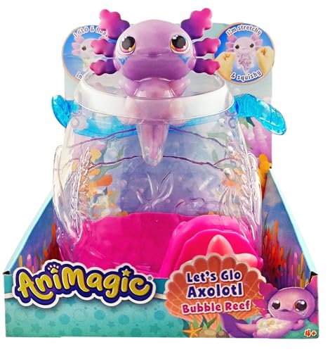 Animagic 930943 Let's Glo, Interaktives Spielzeug für Kinder ab 4 Jahren, Zum Tragen des elektronischen und beleuchteten Haustieres, Inklusive Aquarium und einem Lila Axolotl