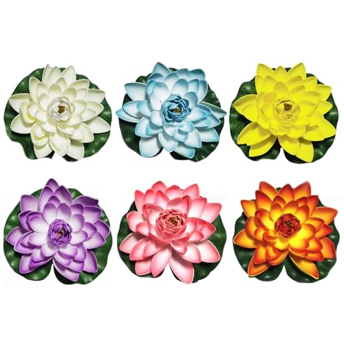 Lamppdcor Wasserlilie Lotus Blumendekor 6pcs künstlicher Lotus schwimmende Blumen 6.7 '' Realistische Wasserlilie gefälschte Teichpflanzen für Garten Teich Aquarium Hochzeitsdekoration