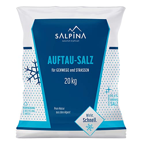 1 x SALPINA Auftausalz 20kg im Sack | hochwirksames und schnellwirkendes Streusalz | zum Auftauen von Schnee und Eis | reinstes Siedesalz (99.6% NaCl) | 100% biologisch abbaubar