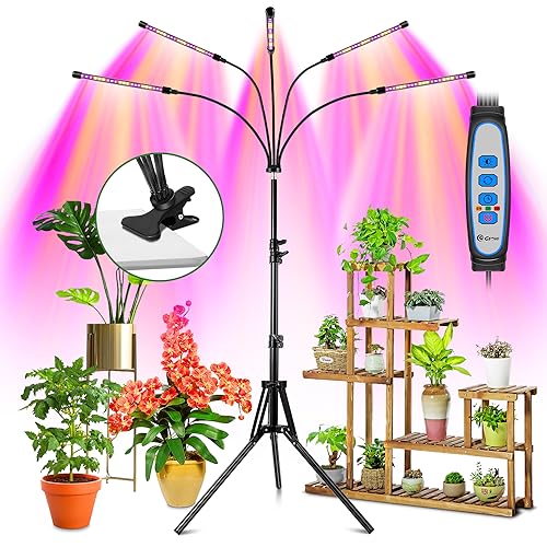 wolezek Pflanzenlampe mit Ständer, 5 Kopf 100 LEDs Pflanzenlampe Vollspektrum, Pflanzenlicht, Grow Light mit 3 Farbmodi, 5 Stufen Dimmbar, 6/12/16H Auto Timer, Wachstumslampe für Pflanzen