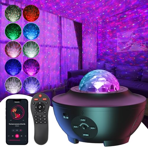 Sternenhimmel Projektor, UOUNE LED Sternenlicht Projektor mit Bluetooth Lautsprecher,Timer, Starry Stern Nachtlicht für Kinder,Erwachsene,schwarz