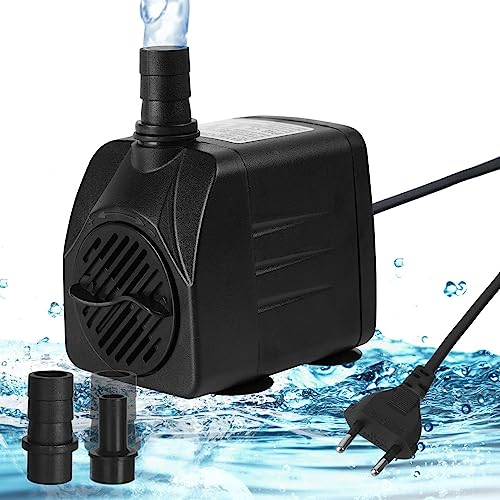 flintronic Mini Wasserpumpen(600L/H, 10W), Ultra Leise Aquarium Pumpe mit Hohem Hub, Aquarium Pumpe Klein, Brunnenpumpe mit 1,4 m Netzkabel, 2 Düsen für Aquarien, Teich, Brunnen, Statuen, Hydrokultur