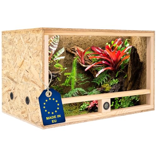 ITA Holz Terrarium 80x50x50 cm mit Seitenbelüftung & Integriertem Hygrometer - Holzterrarium aus OSB-3 Platten - Terrarien für Reptilien, Schlangen, Amphibien - EU Produkt, FSC Zertifiziert