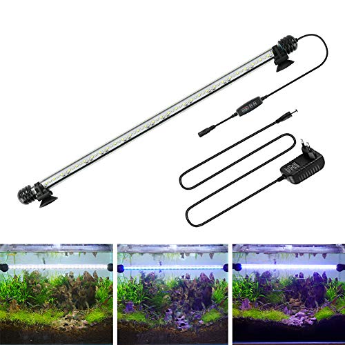 BELLALICHT LED Timer Aquarium Beleuchtung - Aquarien Lampe [Weiß Blau Licht] mit eingebautem Timer Dimmer, Dimmbar 10 Helligkeitsstufen IP67 Wasserdicht Light für Fisch Tank Pflanze, L-49