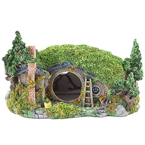 OMEM Hobbit-Haus,Aquarium Dekoration Höhle,für Fisch Tank,NatüRlicher Lebensraum Ornament für Aquarium Kleines Fischversteck