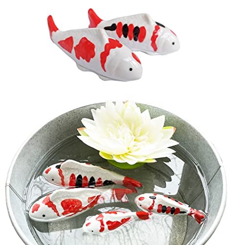 itsisa Koi Karpfen mit Streifen 10 cm (2er Set) aus Porzellan schwimmend für Schwimmschale, als Teich Deko, Deko für Vogeltränke etc. - Fische, Schwimmtiere