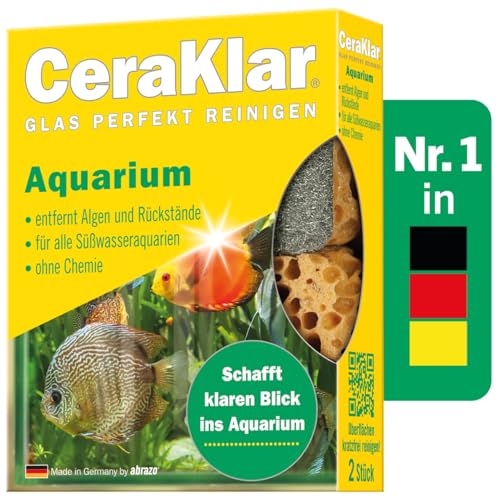 abrazo CeraKlar Aquarium Scheibenreiniger - 2 Scheibenreiniger Aquarium Glasreiniger, kratzfreier Algenentferner für Süßwasseraquarien und Terrarien