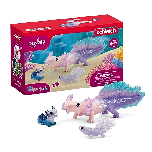 schleich BAYALA 42628 Axolotl Salamander Unterwasserwelt Spielset - 3-Teiliges Magisches Axolotl Salamander Spielset mit Mama und Baby Axolotls, Figuren für Kinder von 5-12 Jahren