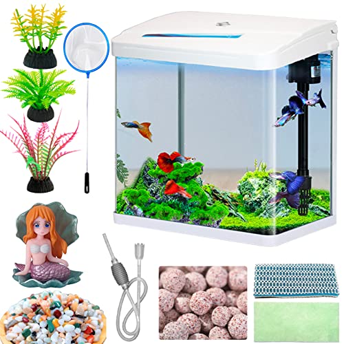 Fish Tank Schreibtisch-Aquarium-Set Einsteiger-Fischbecken mit LED-Licht und Wasserpumpe Kleines Fischbecken für Kinder Glasfischbecken mit Zubehör Selbstreinigendes Fischbecken