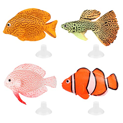 Jubapen 4 Stück Künstliche Fisch Aquarium Gefälschter Fisch Schwimmende Aquarium Ornamente Silikon Gefälschter Tropischer Fisch für Aquarium Dekoration Künstliches Fischaquarium (4 Größen, 4 Farben)