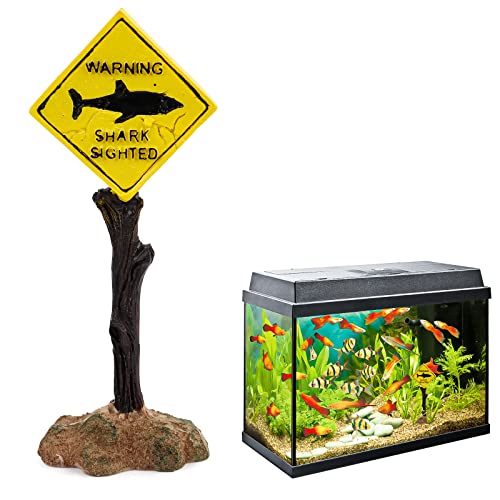 Aquarium Deko,Harz Hai-Warnschild Lustig Fish Tank Ornament Dekoration Aquarium Zubehoer Aquarien Landschaft für Unterwasser Dekoration,Aquarium,Fischteich(Gelb)