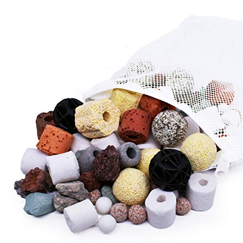 KAIISSA Aquarium-Filtermedien, Keramikringe, Bio-Kugeln, poröser Filter, biochemischer Ball, Aktivkohle-Filtrationsmaterial für Aquarium, Teich, Wasserfallbrunnen (20-in-1, 500 g)