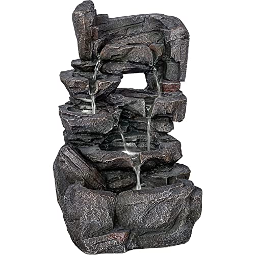 STILISTA Gartenbrunnen Steinwasserfall 47 x 28 x 25 cm, mit LED Beleuchtung, inklusive Pumpe