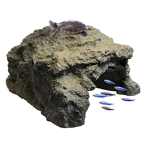 Uotyle Aquarium Höhle Non-Toxic Aquarium Deko Höhle Groß Reptile Terrarium Höhle Versteck Schildkröte Zubehör Aquarium Dekoration Für Schildkröten Axolotl Garnelen