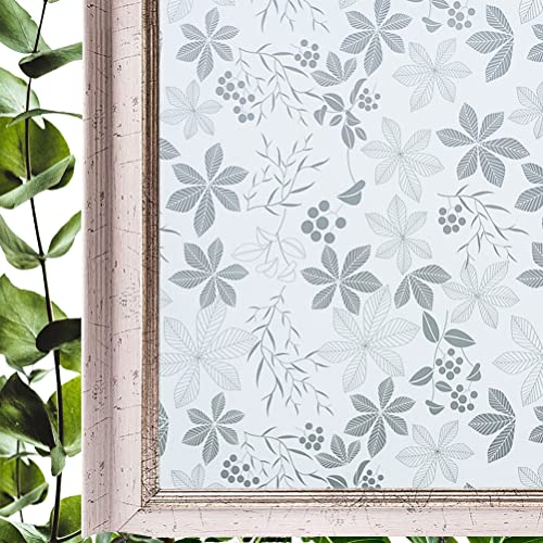 Hoonng Fensterfolie Blickdicht Selbsthaftend Motiv Weiße Pflanze Sichtschutz 44.5x200CM