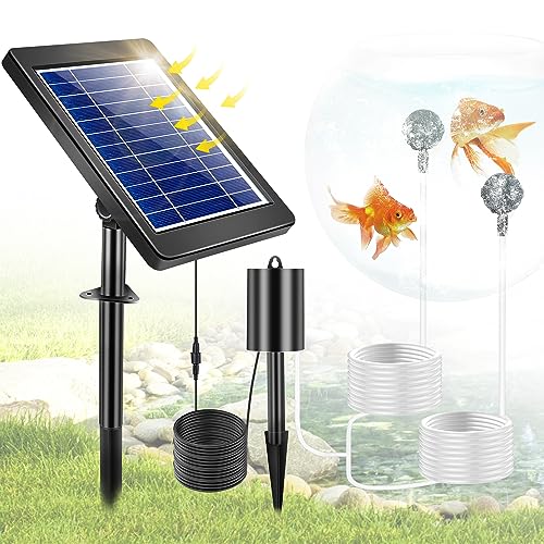 FLOWood Teichbelüfter Solar, 4W 3 Modi Sauerstoffpumpe für Teich mit 2200mAh Akku, 54 l/h Luft, 2 in 1 Solar Teichbelüfter mit Sauerstoffrohr & Luftblasenstein für Aquarien Teich Gartenteiche