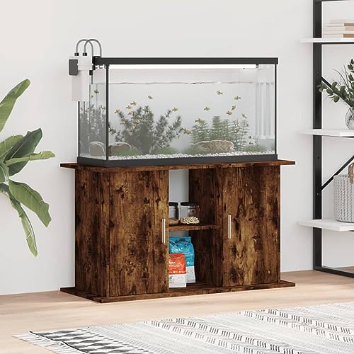 Homgoday Aquariumständer mit Fächer und Ablagen Aquarienschrank Aquarium Unterschrank Aquarium Tisch Aquarienunterschrank Terrarium Schrank Räuchereiche 101x41x58 cm Holzwerkstoff