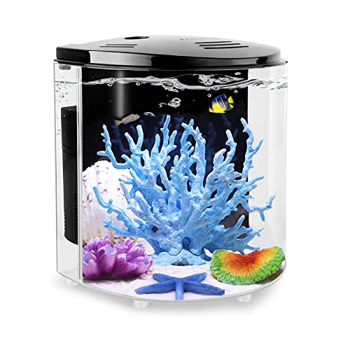 Craftsboys Aquarium-Starter-Set mit Rückwandfilter, LED-Licht, 4,5 l, klares Acryl-Fischbecken für kleine Fische (schwarz, Halbmond)