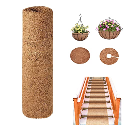 Kokosfasermatte – 50 x 200 cm Kokosnuss-Einlagerolle, natürliche Kokosfaser-Einlage | Coco-Teppich, Kokosnussblatt-Einlage für Pflanzgefäß, Fensterkasten, Blumenkorb, Garten, Tier-Haustiermatte