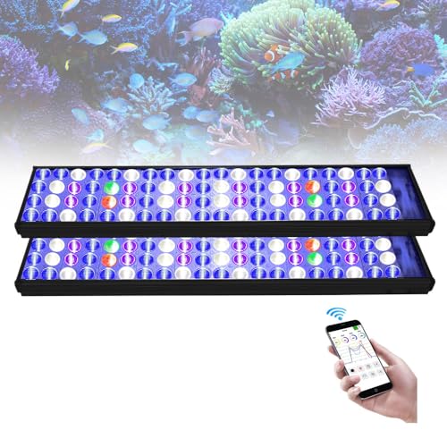 PopBloom Hertz54 WiFi Meerwasser LED Aquarium-Beleuchtung für Salzwasser Meerwasser Aquarium Beleuchtungen weiß blaues Spektrum für Koralle Riffbecken 120cm Aquarium (2 H54WiFi mit Hängeset)