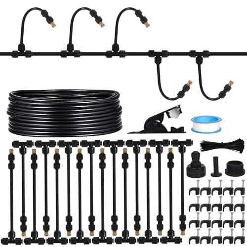 16M Sprühnebel Kühlung Bewässerungs System,Wasserzerstäuber für Terrasse Garten,64 Pcs Sprühnebel Kühlung Set für Veranstaltungen im Freien,Gärten,Terrassen,Sonnenschirme und Dach