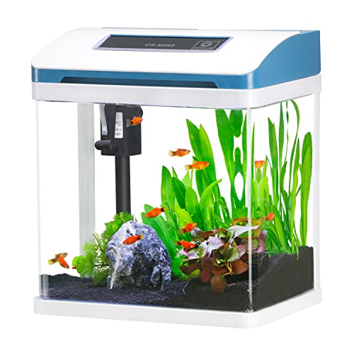 7.5L Glas Mini Aquarium, Nano Klein Aquarium mit Filter und Buntem LED Licht, Kampffisch Garnele Goldfisch Tropische Starter Kits Aquarien Tank, Büro Desktop Dekoration Kinder Zimmer Geschenk (Weiß)