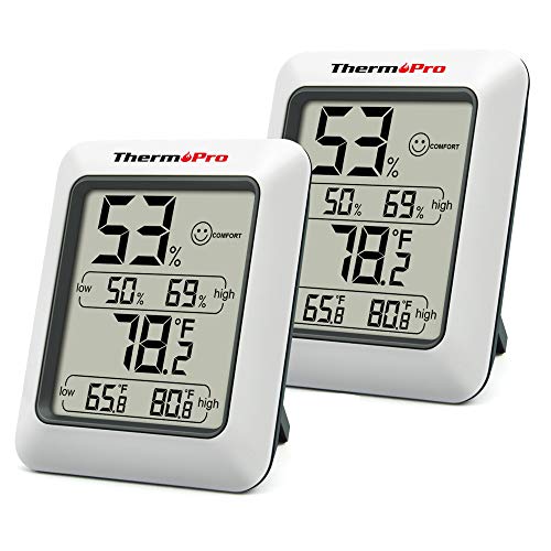 ThermoPro TP50 Digitales Hygrometer, Innen-Thermometer, Raumthermometer und Feuchtigkeitsanzeige, mit Feuchtigkeits- und Temperaturmonitor, 2 Stück