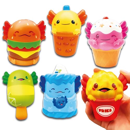 Lavatelli - Set mit 6 Stück Squishy Toys Axolotl, 8 cm, Kindergeburtstag Endgeschenke, Mitgebsel Geburstag, Kawaii Spiele, Gadgets, Geschenke und Geschenkideen für Jungen und Mädchen