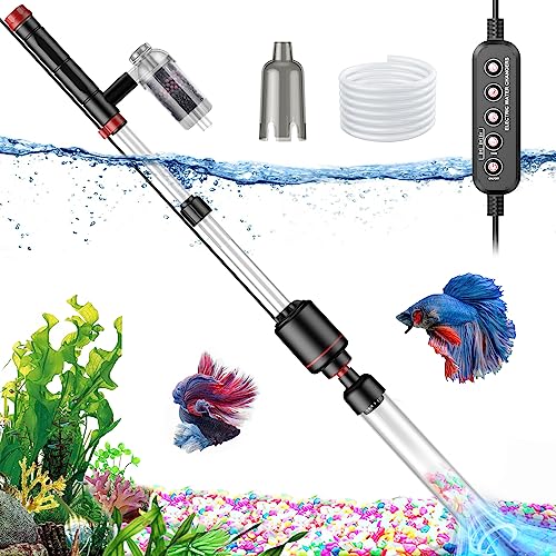 Suness Mulmsauger Aquarium Elektrisch, 24W Smart Aquarium Sauger mit Timerfunktion, Einstellbare Leistung, Aquarium Zubehoer, Aquarium Reinigungsset für Wasserwechsel, Kies und Bodengrund Reinigen