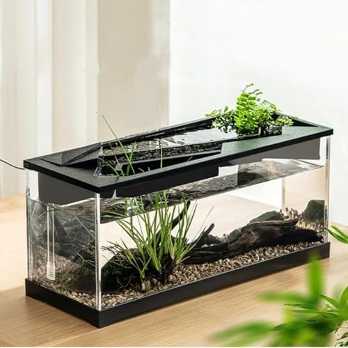 Cachpib Kleines Aquarium, Aquarium mit Wasserpumpe, transparente Abdeckung, ökologisches Zyklussystem, hochtransparentes Acryl, rechteckiges Aquarium für Wohnzimmer, mit integriertem Licht