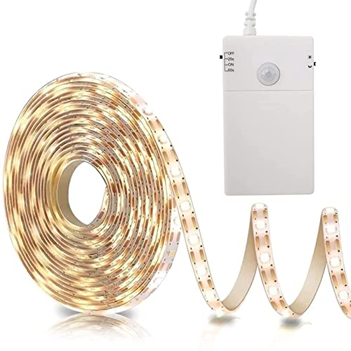 LED Strip Bewegungsmelder Batteriebetrieben, 2M 60 LED Lichtband Bewegungssensor Batterie mit 2 Modi, 2835 LED Nachtlicht automatischem Abschalttimer für Schränke, Treppen, Küche, Betten (Warmweiß)