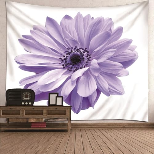 Wandbehänge Deko Wandteppich Blumen Weiß Lila Minimalismus Thema Blume Mikrofaser Tapestry Living Room Upgrade Weich 200X200cm （Breite x Höhe）