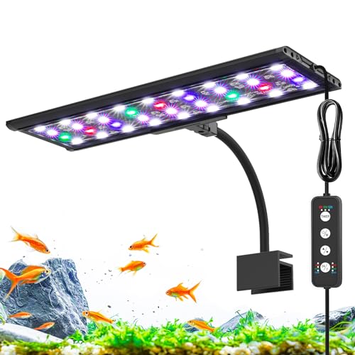 AQQA Clip On Vollspektrum Aquarium LED Beleuchtung, 24/7 Modus Aquarium Lampe mit Einstellbare Timer, IP68 Wasserdicht Beleuchtung für Aquarien für Wasserpflanzen und Fische