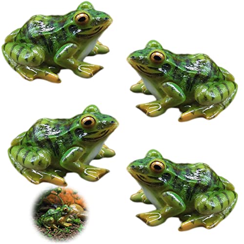 Simulation Kleinen GrüNen Frosch, 4 StüCk Miniatur Gartenfrosch Figuren KüNstlicher Frosch Statue Garten Deko Harz Frosch Figur Frosch Tier Ornamente Harz Fee Gartenfiguren Zubehör Garten Deko Teich