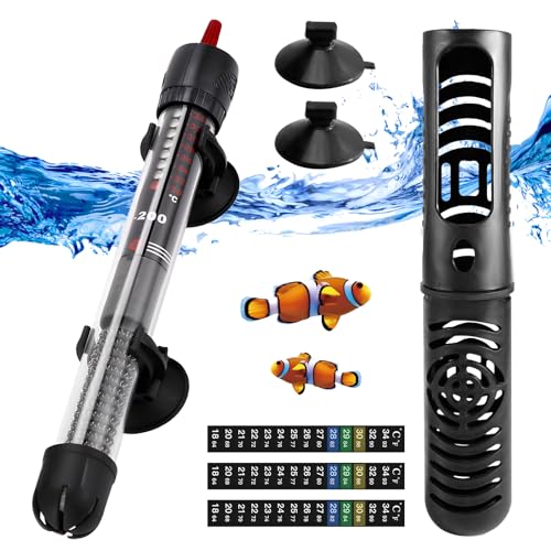 Silkwish Aquarium Heizung 25w 20L-30L, Einstellbar Temperatur Aquarium Heizstab mit Saugnäpfen, Heizstab Aquarium mit 3 Thermometer Aufkleber