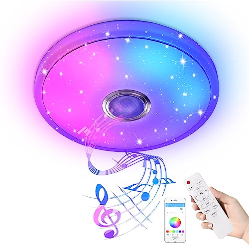 YRHome 36W LED Deckenleuchte Dimmbar mit Bluetooth Lautsprecher Deckenlampe Sternenhimmel RGB Farbwechsel mit Fernbedienung oder APP-Steuerung Musikwiedergabe für Schlafzimmer Kinderzimmer