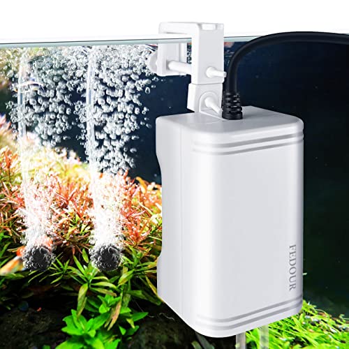 FEDOUR 2.5W Mini Leise Aquairum Luftpumpe: 120LPH Luftpumpe mit 2-Auslass für Aquarien, hängende Aquarien Sauerstoffpumpe für 1-200L, Aquarium Luftsprudler Mit Zubehör