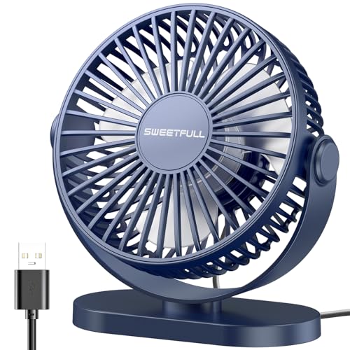 SWEETFULL Tischventilator, USB Ventilator Leise - Mini Ventilator Klein, 3 Geschwindigkeiten Desk Fan, 360° Drehung, Lüfter Einfach zu Tragen für Büro, Zuhause und im Freien