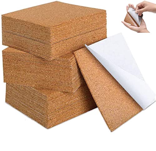 LYTIVAGEN 50 Stück Kork Quadrate Selbstklebende Korkplatten Quadratische Kork Untersetzer 10x10cm Korkunterlagen Korkmatten Wand Korkfliesen Kork Pinnwand für Büro, Schule, Heimtextilien