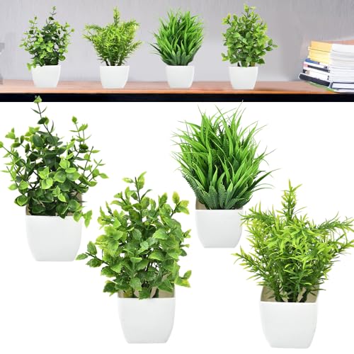 CAREDGO Künstliche Pflanzen im Topf, 4 Stück Gefälschte Pflanzen Plastikpflanzen Fake Pflanzen Grüne Gras aus Kunststpff Mini Künstliche Pflanzen Deko Artificial Plant Klein als Deko, 18 *6.5 *6.5cm