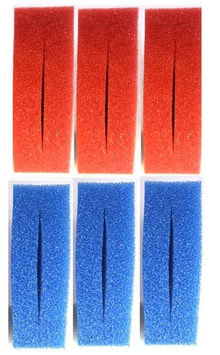 Pondlife 6X Filterschwamm Teichfilter geschlitzt kompatibel mit Oase BioTec 10, 25 x 25 x 8 cm, 3X Blau grob 3X Rot fein, Teichfilter Ersatzteile