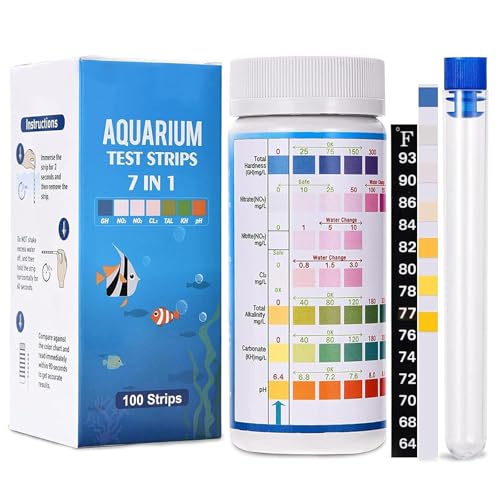 Bebapanda Aquarium Teststreifen 7 IN 1 Aquarium Wassertest: 100 Stück Teststreifen Aquarium für süßwasser Schnelle und Einfache für Chlor, pH, Nitrat, Nitrit, Gh, KH,Gesamtalkalität