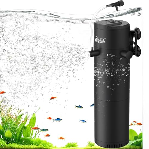 AQQA Aquarium Filter,12W Einstellbarer Aquarium Innenfilter,2 Wasserauslässe Aquarien Filter Pumpe mit 980L/H Wasserpumpe bis 380L Aquarium